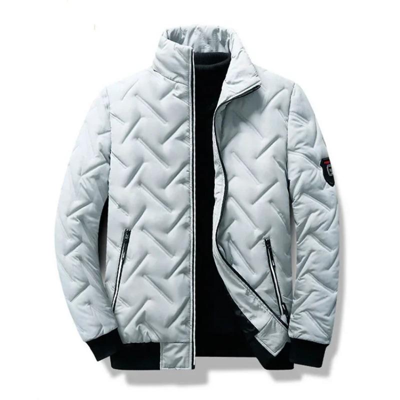 Winter Korean Fashion Stand-up Collar Zipper Cotton-padded Jacket, Men's Casual Warm Solid Color Patchwork Cotton-padded Jacket