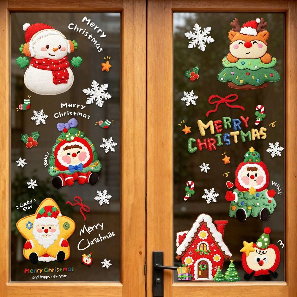 9Pcs PVC Christmas Window Stickers Removable Holiday Window Decals  New Year Party Decor