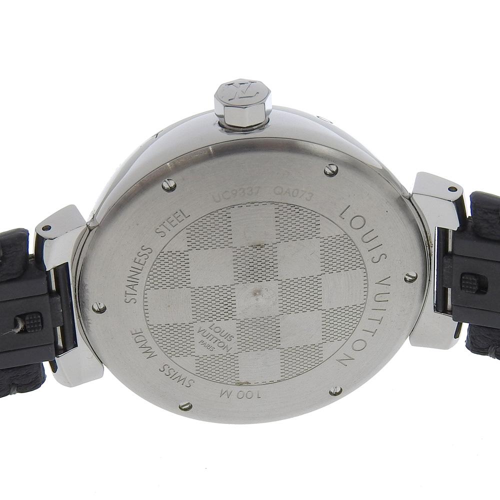 Louis Vuitton Tambour GM Watches QA073 blackDial Stainless Steel/Monogram Eclipse Canvas Quartz Analog Display Mens Used
