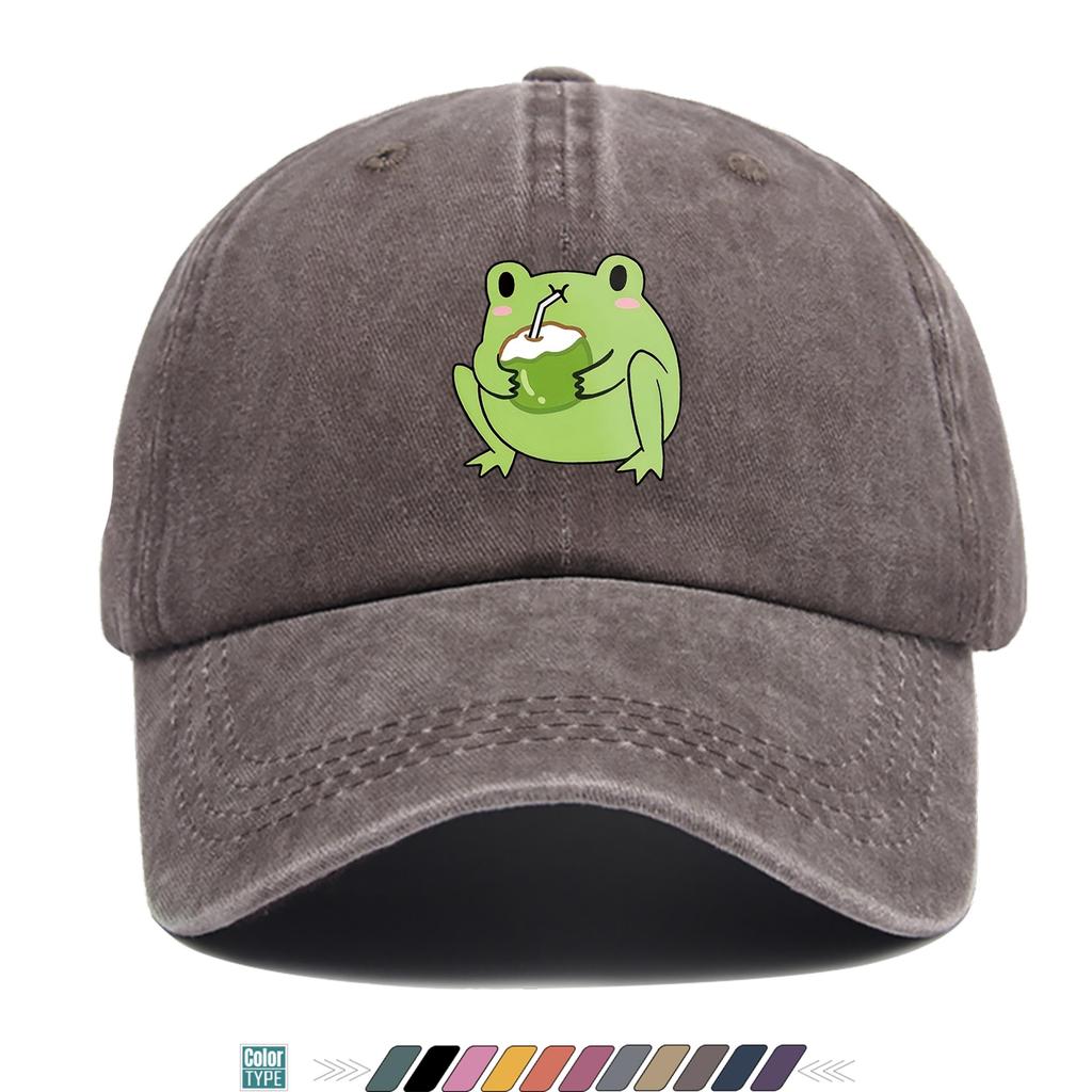 pc Coconut Milk Frog Print Baseball Cap Unisex Breathable Adjustable Duckbill Cap Suitable for All Seasons Multifunctional
