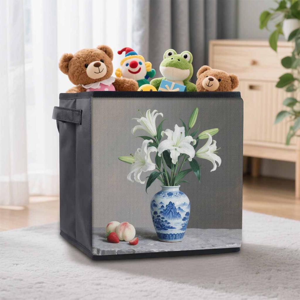 Weiße Lilien 5D Diamantmalerei Aufbewahrungskorb Vollrundbohrer Mosaik Diamantstickerei Kreuzstich-Kits Heimdekoration Heimdekoration