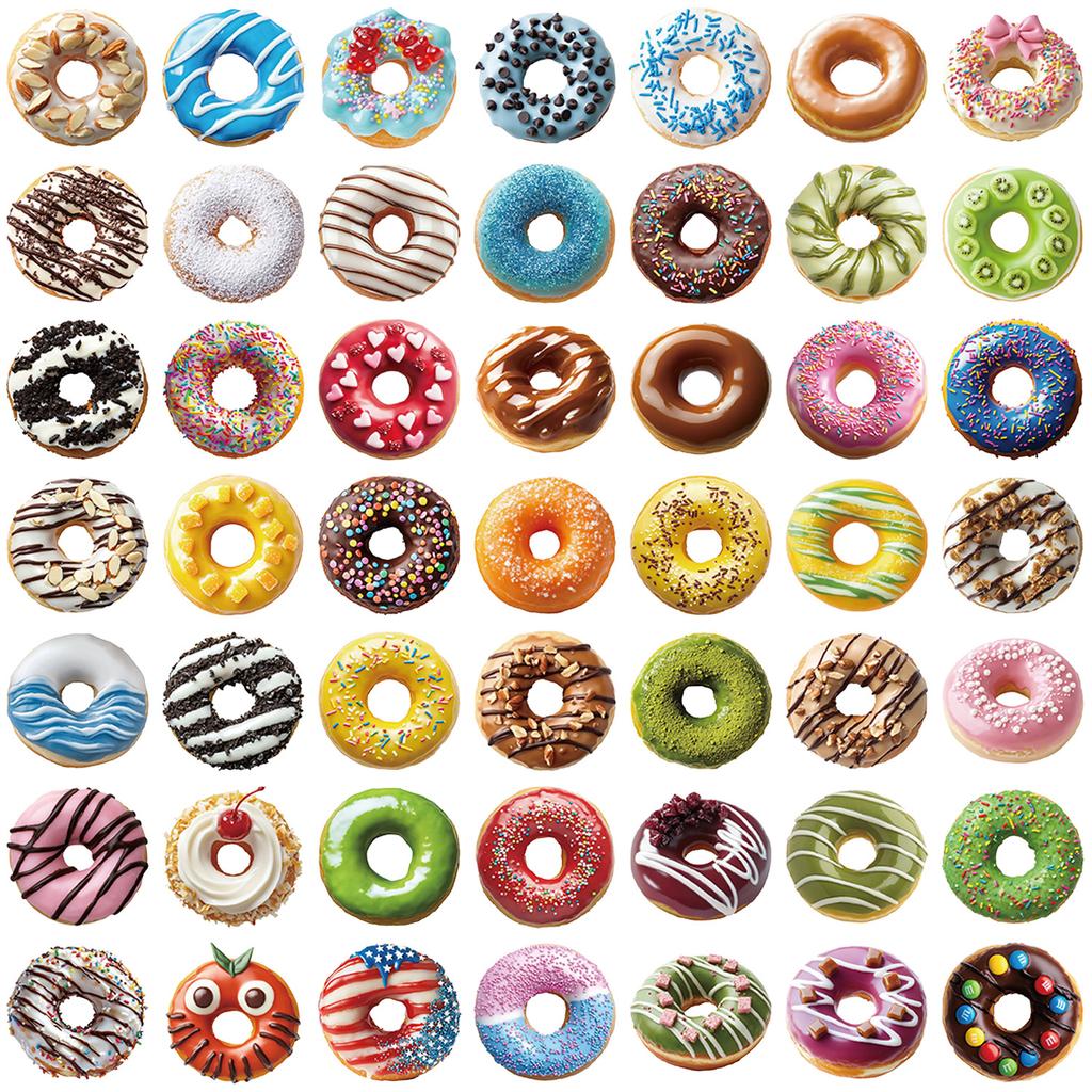 50 Transparent INS Cartoon Donut Stickers Waterproof Transparent PET Handbook Material Decorative Guitar