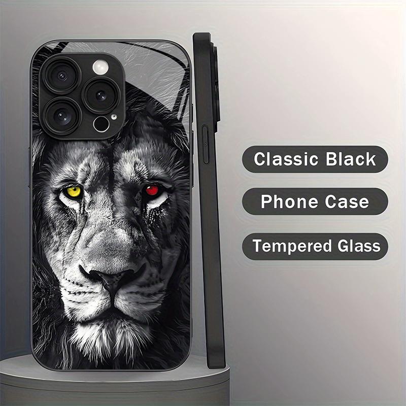 Mighty Lion Pattern Glass Phone Case Suitable for iPhone 17 16 15 14 13 12 11 Pro/Max/Plus Anti Drop and Anti Shock Back Cover