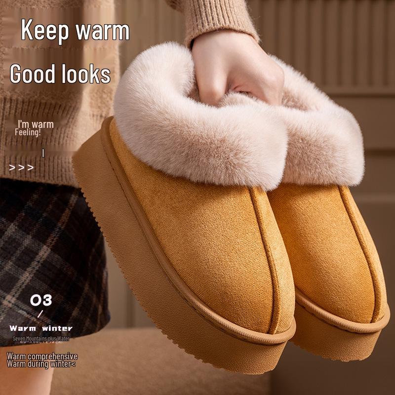2025 Damen Wasserdichte Wildleder Pelzige Baumwollpantoffeln - Herbst/Winter Indoor Heimgebrauch