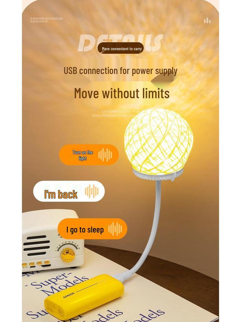 Remote Control Smart Voice-Activated Rattan Ball Night Light for Elderly, Children, Home, Dorms, and Students