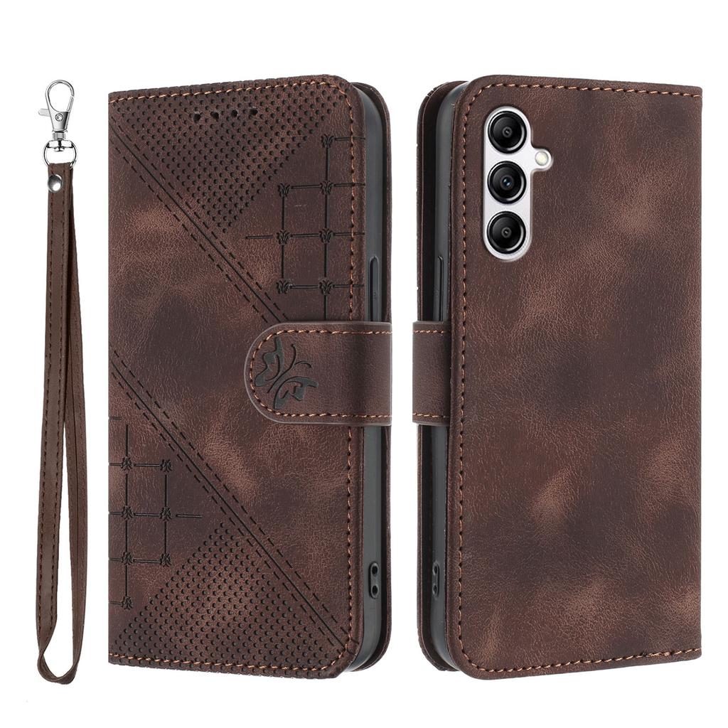 For Samsung Galaxy A14 4G/Galaxy A14 5G Leather Wallet Case Butterfly Flower Imprinted Phone Cover with Strap