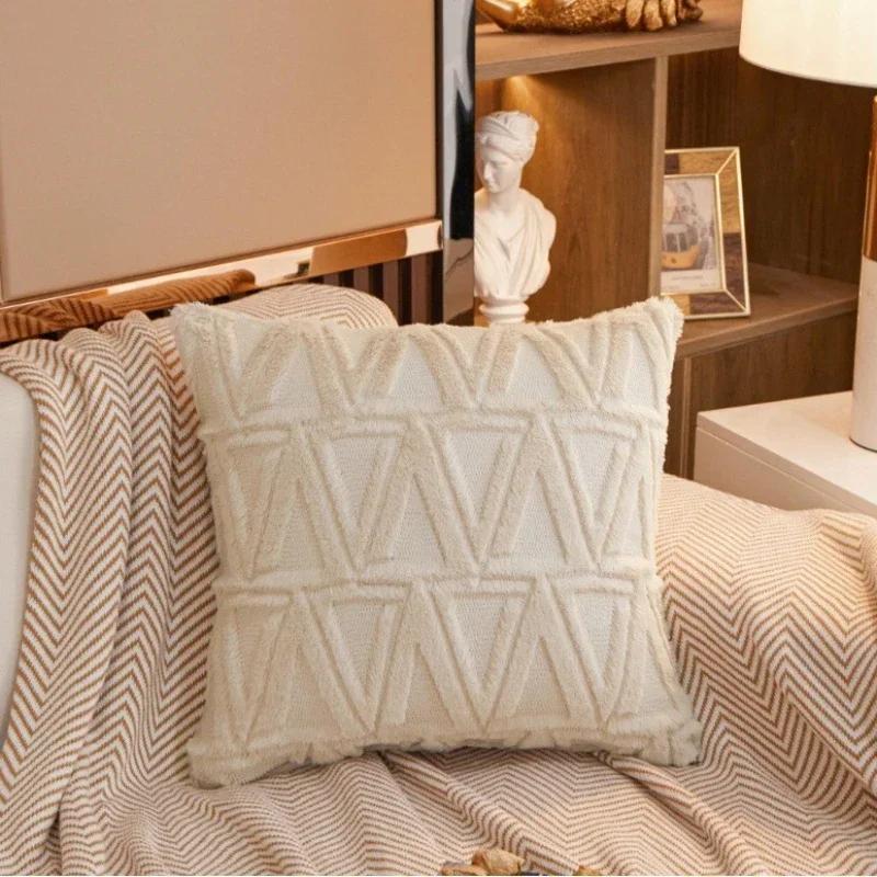 Plush Short Wool Cushion Cover 45x45cm Decorative Pattern Pillow Cover Velvet Sofa Pillow Case Home Decor Housse De Coussin