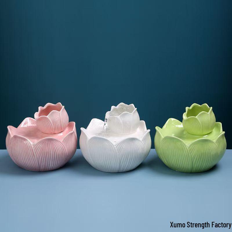 Ceramic Automatic Pet Water Fountain - Dynamic Circulating Bowl for Cats and Dogs, No Plug-in Required