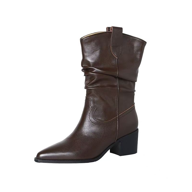 Female Western Boots Cowboy Boots Women Plested Women Ankle  Pu Leather Shoes Autumn Boots Women Booties Lady Plus Size 41