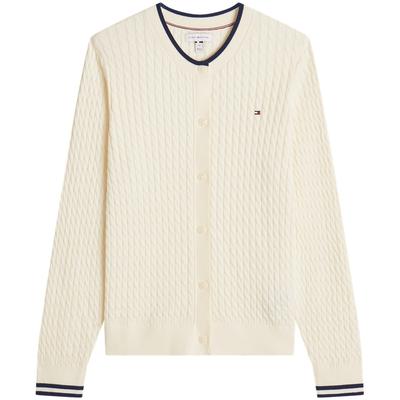 Cotton Cable Knit Casual Trimmed Round Neck Cardigan Women Cardigans XW09142