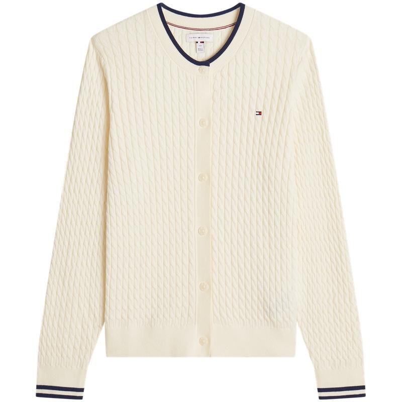 Tommy Hilfiger Cotton Cable Knit Casual Trimmed Round Neck Cardigan Women cardigans XW09142