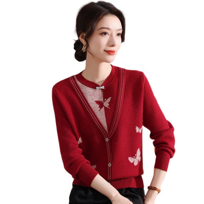 Autumn and Winter New One-piece Fleece Fake Two-piece Fleece Thickened Sweater Fashion Temperament Versatile Mother Top