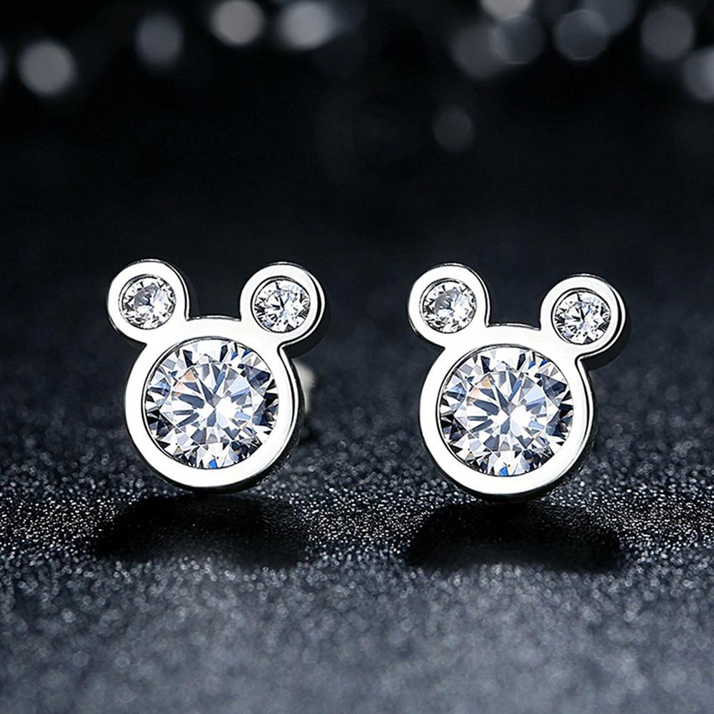 925 Silver Cute Dazzling Mouse Cartoon Stud Earrings For Women Girl Authentic Original Jewelry Gift