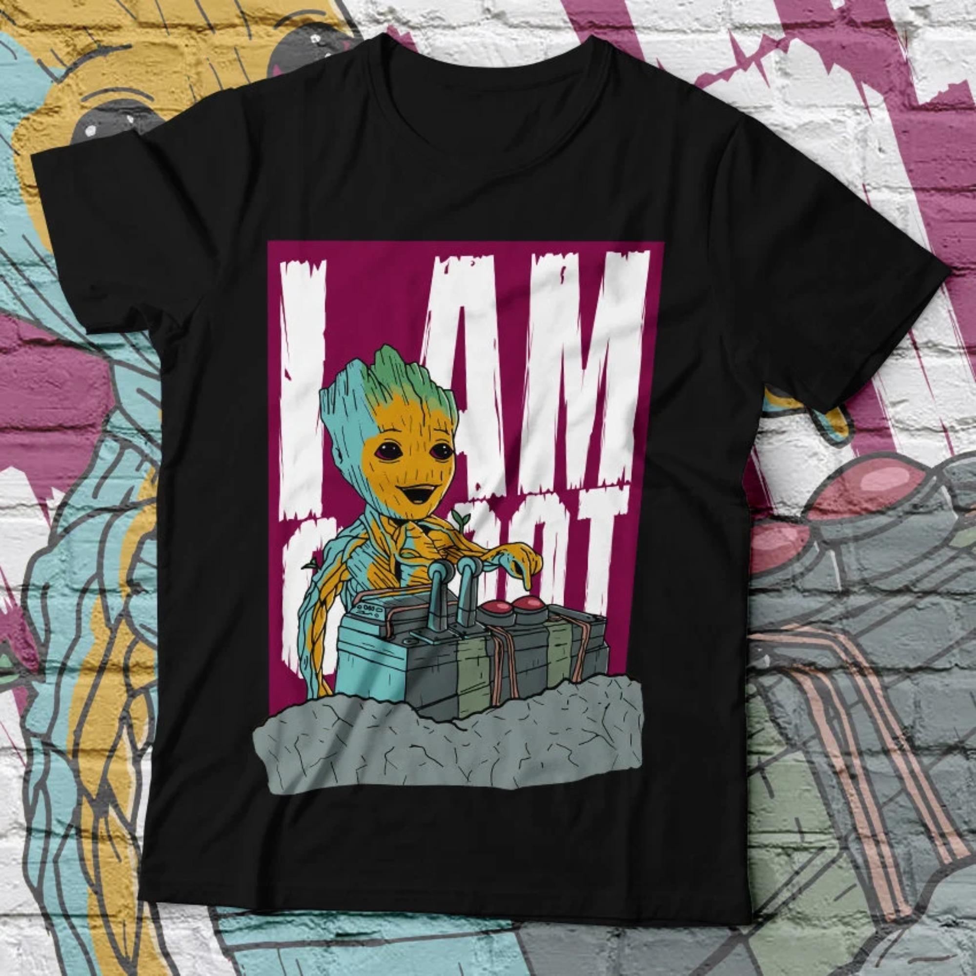 Funny Groot TShirt Guardians of The Galaxy Dont Push The Button Print Tee Men Soft Cotton Manga Style Graphic Tshirt Casual S