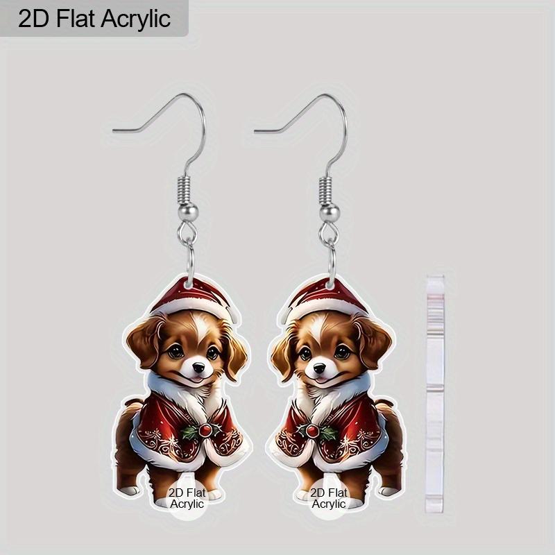 2D Flat Cute Christmas Dog Earrings Dangle Jewelry for Girls Women Gifts Charms