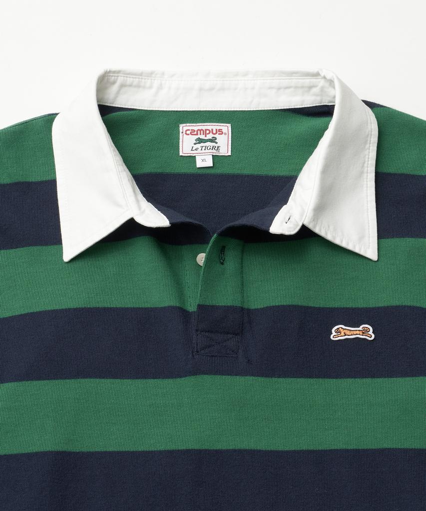 T-shirt a maniche lunghe a righe rugby LE TIGRE (Blu-Verde)