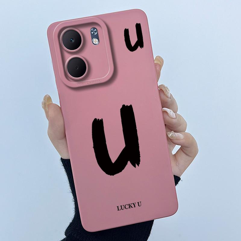 For OPPO A5x CPH2725 Cover Case Lucky Initial Letter Couple Silicone Soft Matte Phone Bumper for Oppo A5x 4G 5G 2025 Casing