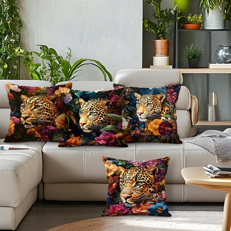 Home Decor Leopard & Floral Patterned Throw Pillow Covers Pattern Cushion Cover Suitable For Sofa Bedroom Car Pillow Cover