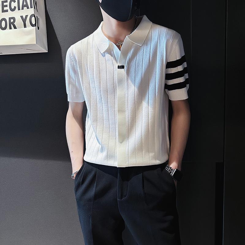 

Men s Trendy Punk Ice Silk Knitted Polo Shirt - Summer 2026 Collection 3XL