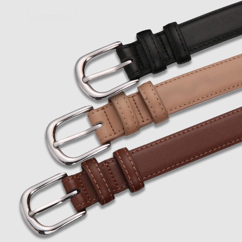 Women's genuine leather belt, fashionable casual jeans belt, women's youth versatile trendy belt with silver buckle, black