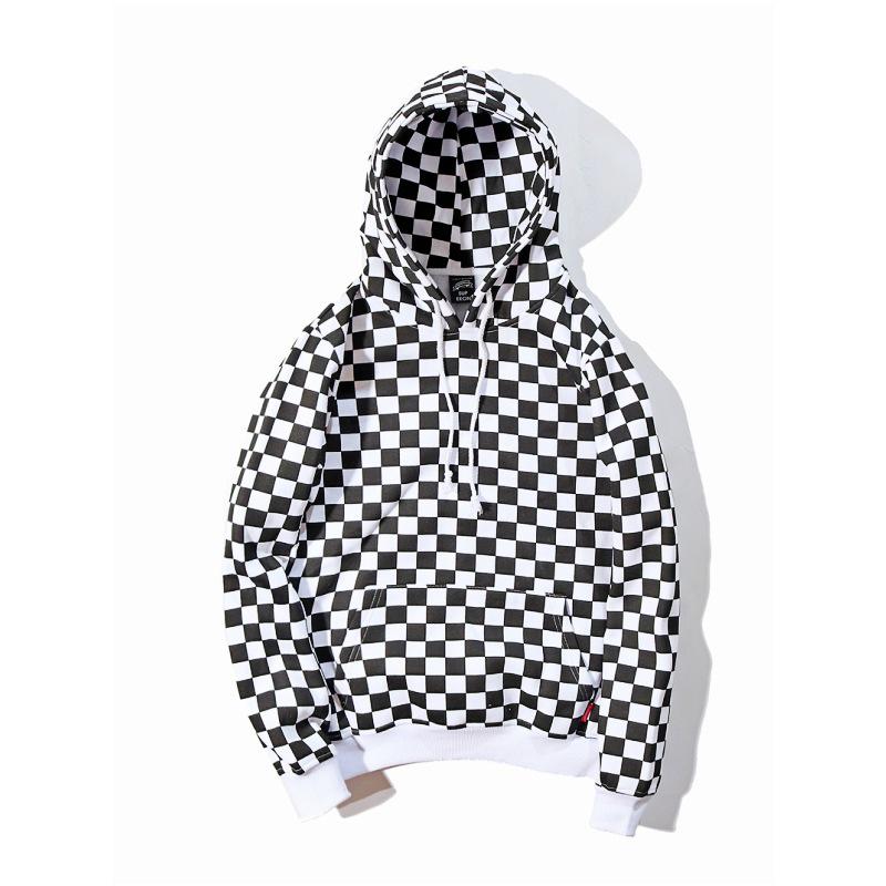 European and American black-and-white plaid sweatshirts