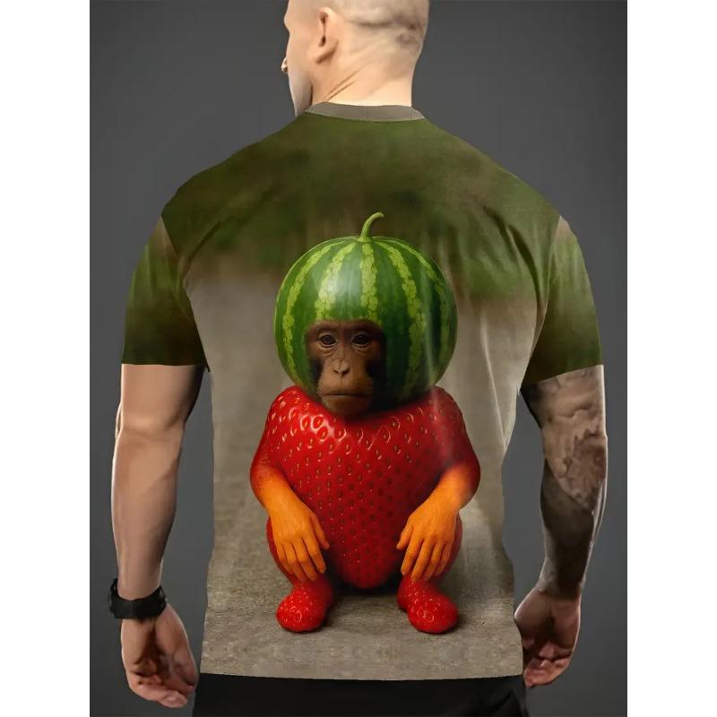 Herren 3D Gorilla Print T-Shirt Kurzarm T-Shirt Atmungsaktives Polyester Rundhals Casual Streetwear Oberteil
