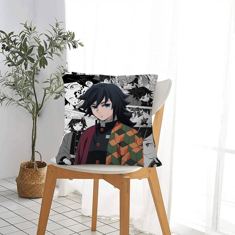 Cartoon Figure Giyu Tomioka   Cushion Cover Pillowcase Upholstery Sofa Throw Pillow Home Decor Pillowcas