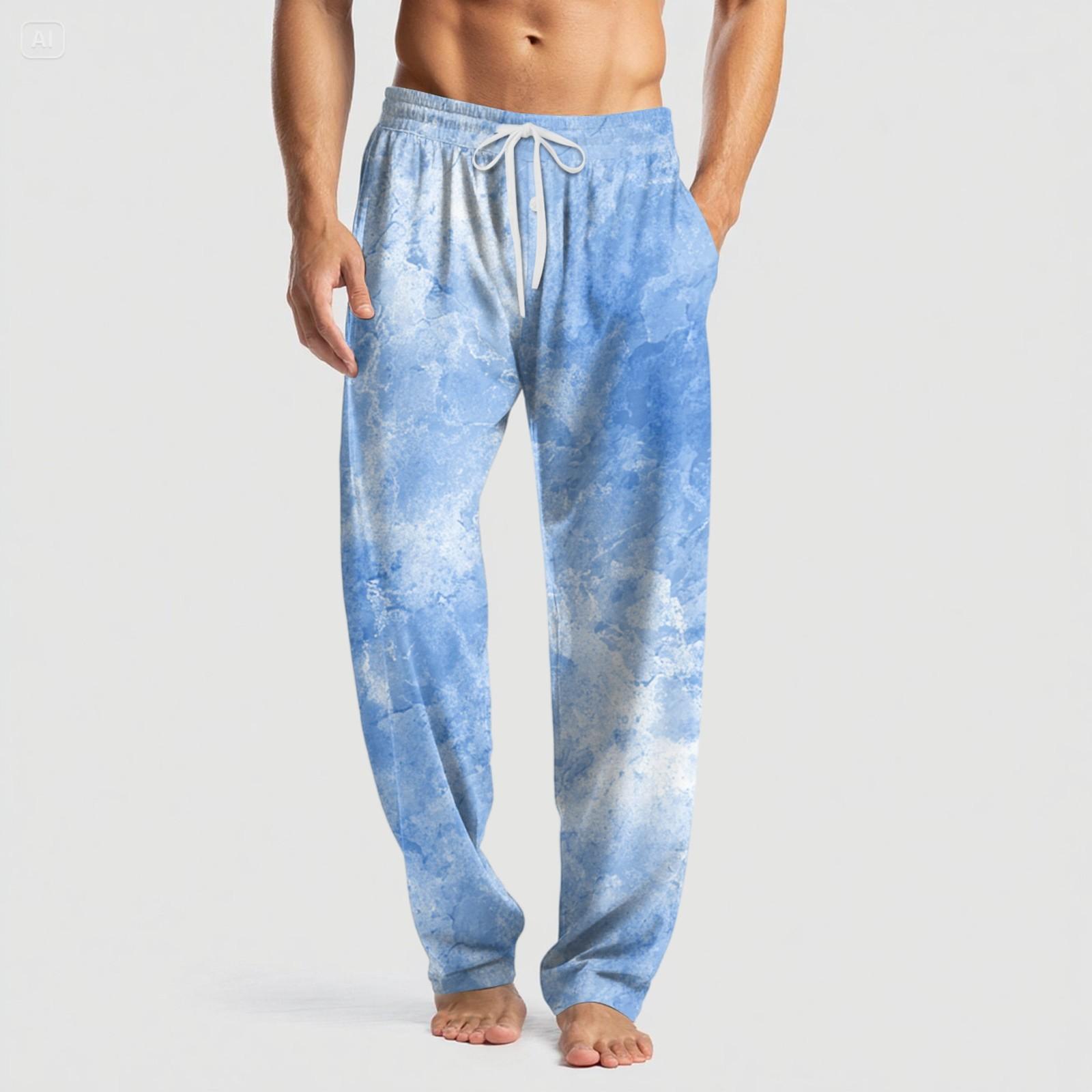 

Мужские вязаные повседневные брюки с карманом и принтом на Хэллоуин, пижамные брюки XL небесно-голубой