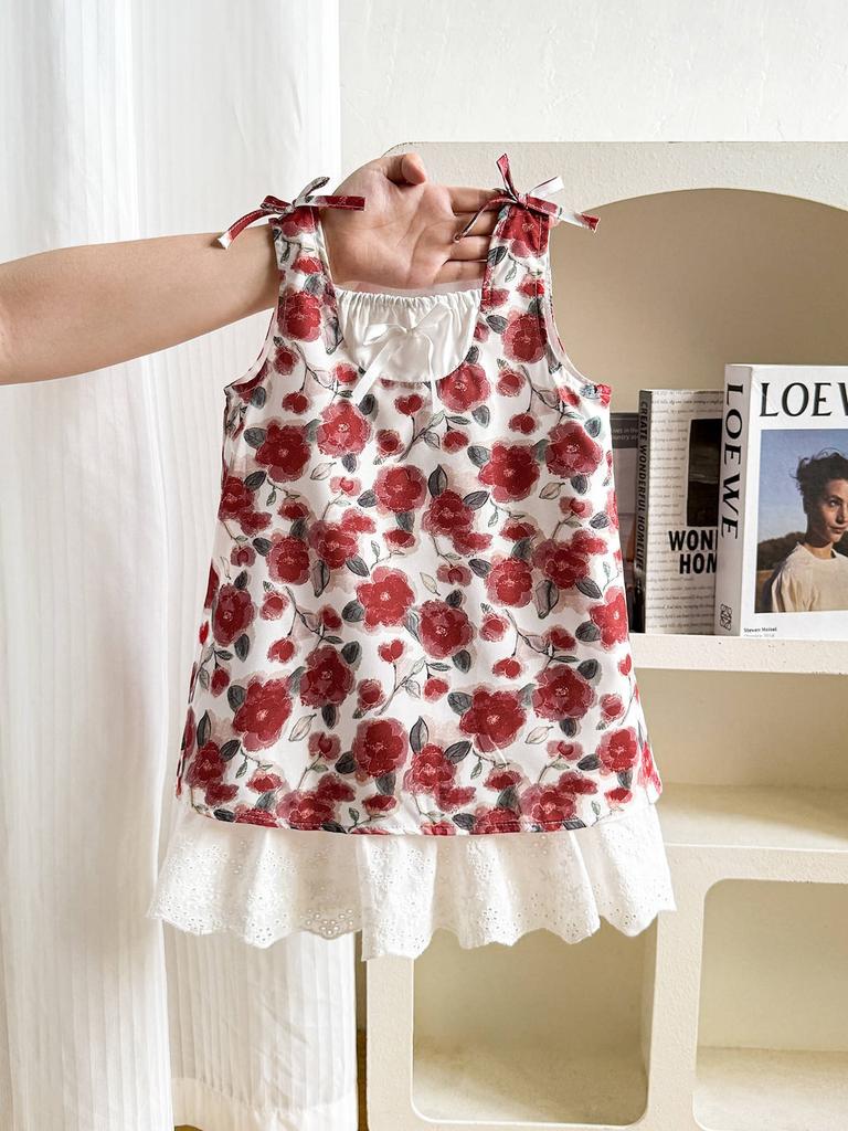 Girls Summer Rose Floral Dress Thin Patchwork Pastoral Baby Girl Sundress