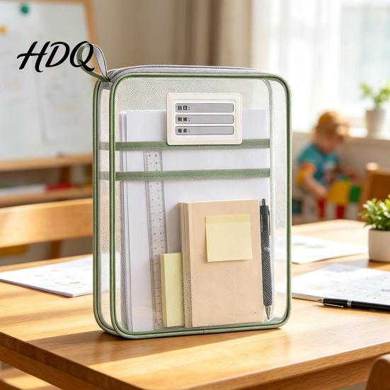 Portable Storage Pouches Transparent Nylon Document Bag Lightweight Mesh File Organizer with Zipper School Stationery Organizers And Strap,
