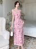 Spring Summer Floral Mesh Spaghetti Strap Maxi Dress for Women