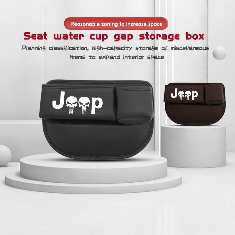 For Jeep Car Seat Gap Storage Box Leather Organizer with Cup Holder Compass Renegade Cherokee Wrangler JK Patriot Liberty