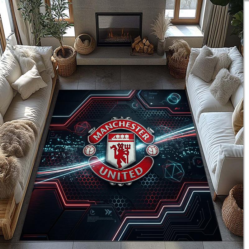 Tappeto in Flanella Stampato Manchester United Antiscivolo Morbido Poliestere Tappeto per Pavimento Tappetino Decorativo per Interni per Camera da Letto Soggiorno Divano