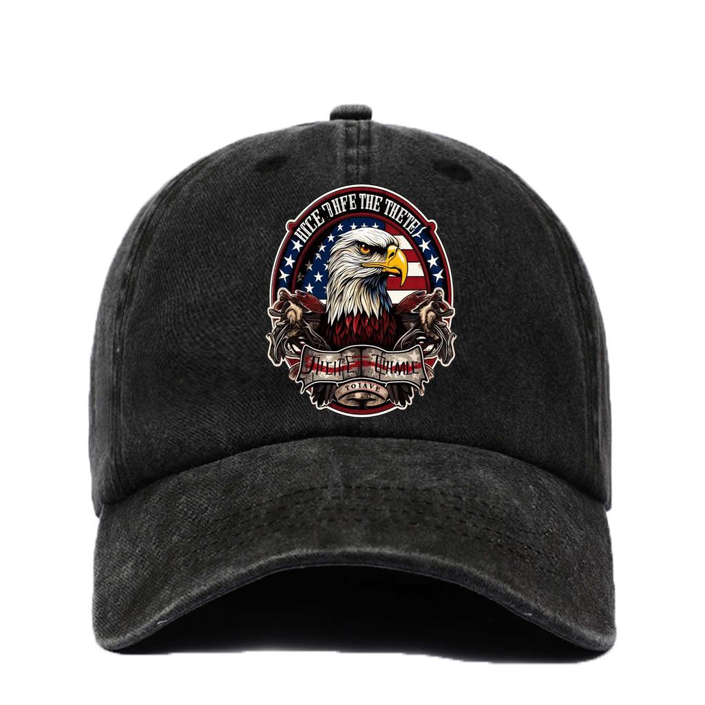 Adjustable Retro with American Flag Eagle Print Breathable Washable Hat Suitable for Casual Casual Attire Hand Washable