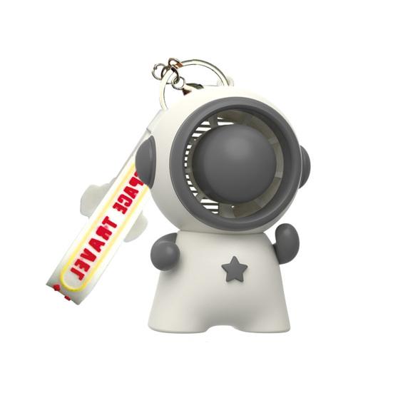 Keychain Small Fan Cartoon Astronaut Design Quiet Operation Built-in Ice Cooling Module USB Rechargeable Portable Fan with Lanyard