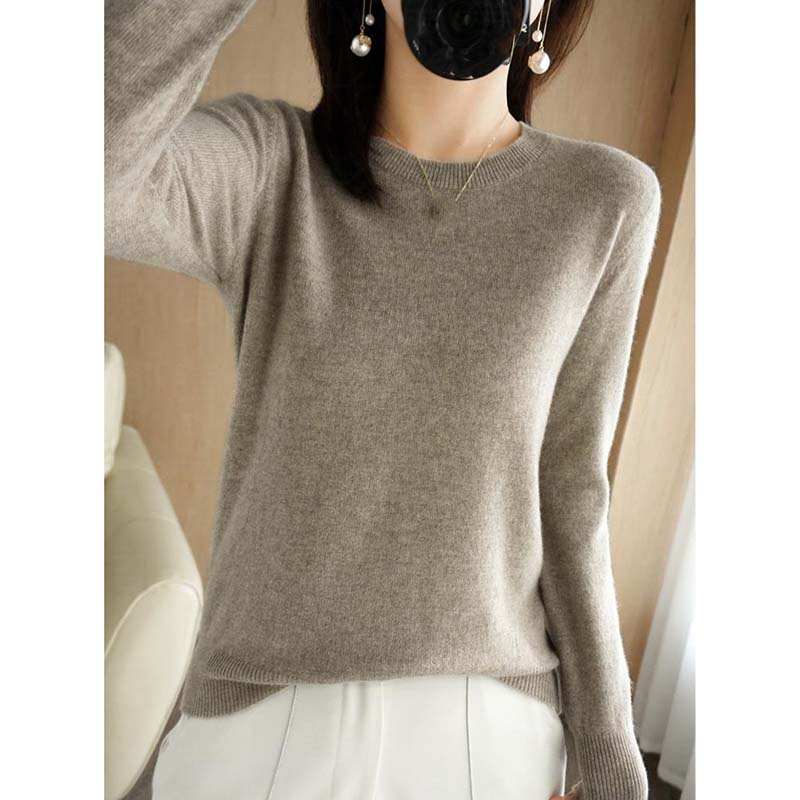 Women's O-Neck Thin Sweaters Solid Color Print Pullovers Fashion Casual Autumn Winter Long Sleeve Pull Jumper Commuter Knitted Base Shirt