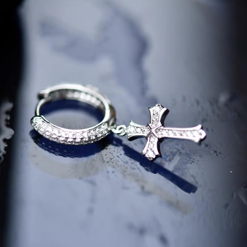 Full Diamond Paved Cross Shape Unisex Couple Stud Earrings Hip Hop Jewelry 1pair