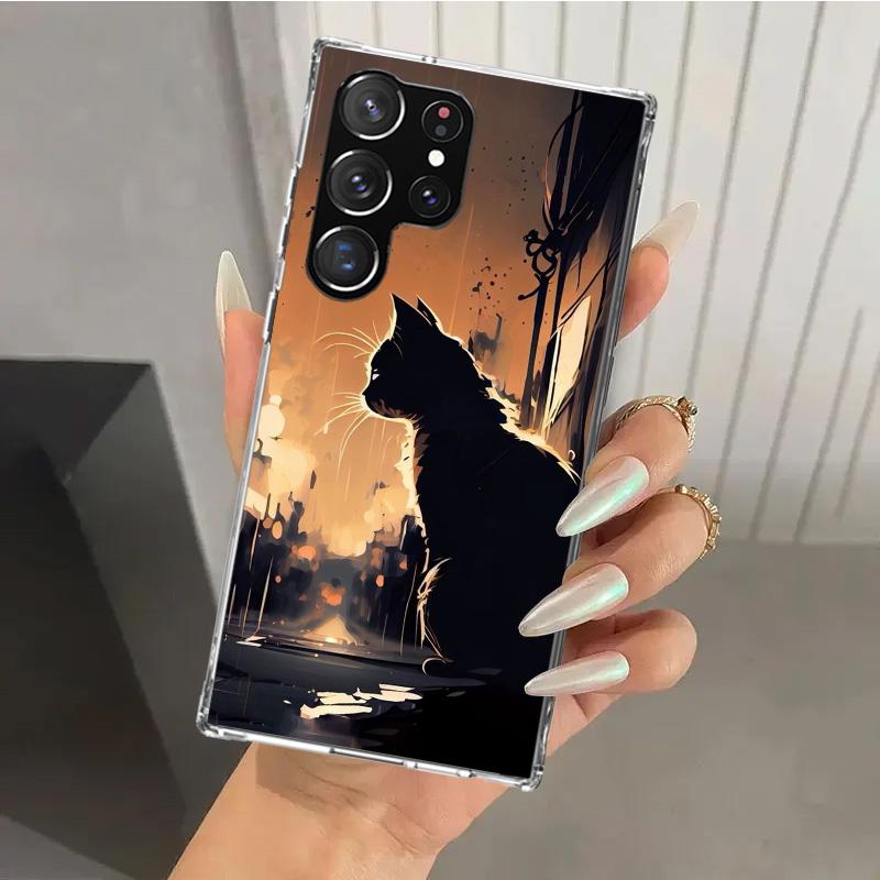 Anime Cat Rain Animal Phone Case for Samsung Galaxy S26 S24 S23 Ultra S25 Edge S22 S21 Plus S20 FE + Soft Print Shell Funda Gala