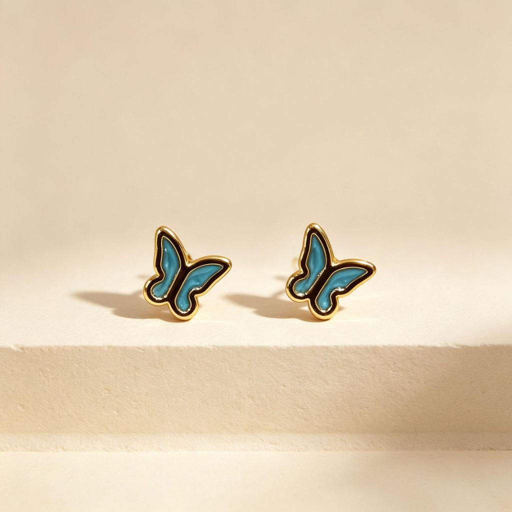 Fashionable Small Butterfly Drip Oil Stainless Steel Stud Earrings - Creative Daily Wear Jewelry