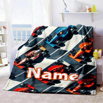 Pătură de Casă cu Mașină de Curse Personalizați-vă Numele Confortabilă Moale Ușoară Pătură Multifuncțională pentru Toate Sezoanele pentru Picnicuri Canapele Birouri Paturi Camere de Zi