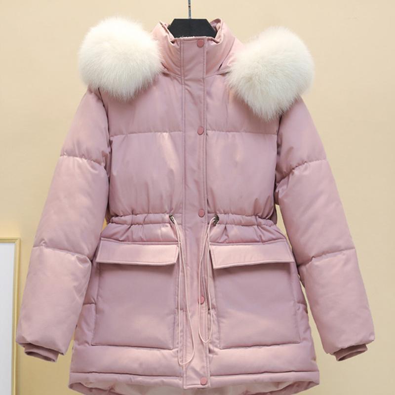 IELGY Mit Baumwolle gefütterte Jacke. Mittellange Damen-Jacke im koreanischen Stil. Schlanke wattierte Daunenjacke. Gepolsterte Jacke