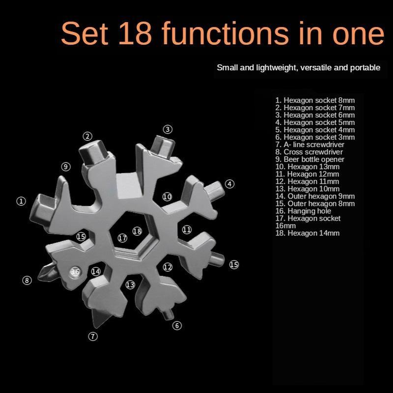 18-i-1 ny korttype Snowflake multifunksjonsverktøykombinasjon Bærbart Snowflake-verktøy med nøkkelring unbrakonøkkel Hjemmebilverktøy