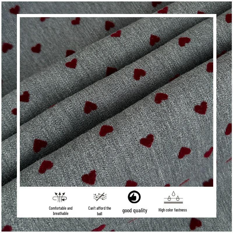 Dark Grey Heart Pattern Wide Leg High Waist Petite Women's Trousers - Spring/Summer Casual Straight Leg Floor Length Pants