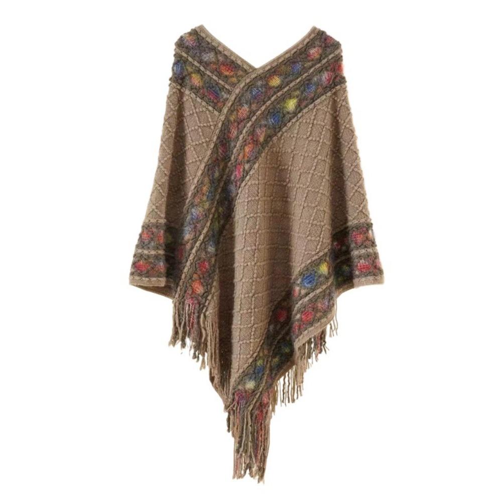 Stripe Knitted Cape Printing Tassel Scarves Simple Ethnic Style Scarf  Autumn Winter