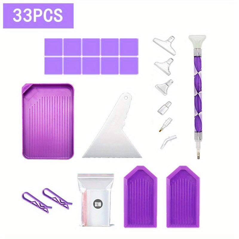 New Diamond Painting Tools Kit with Funnel Point Drill Plate Diamond Pens Clay and Purple 28 Grids Storage Box Accessories