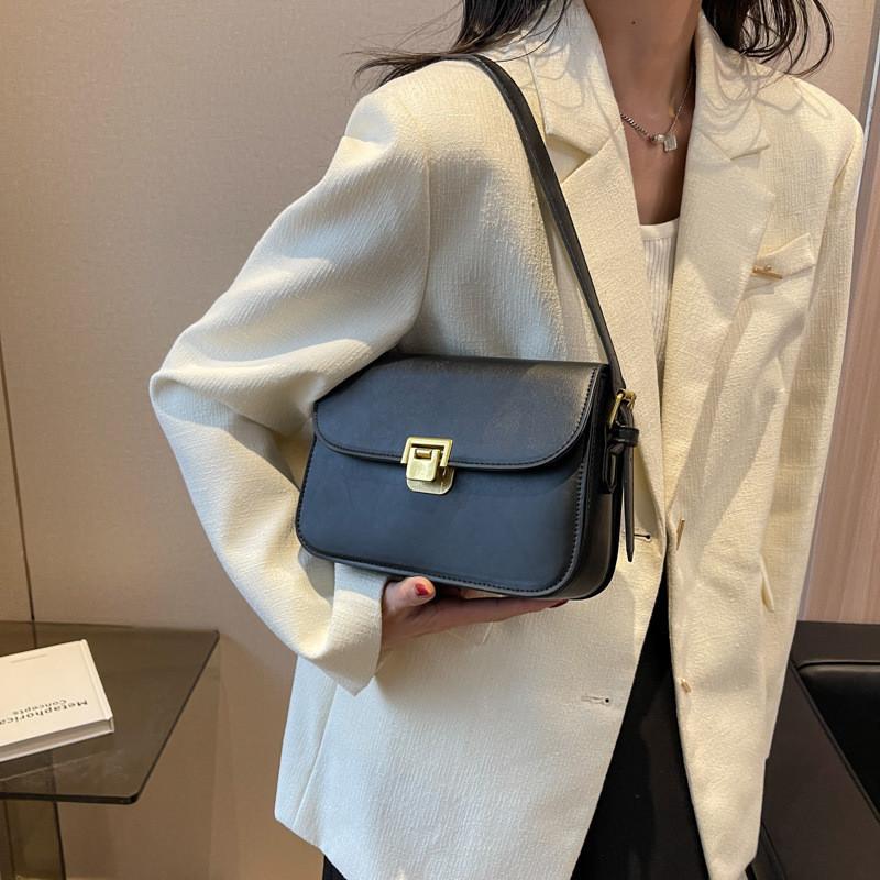 

2024 New Spring Fashion Cross-border High-end Women s Bag Urban Simple Retro Single Shoulder Bag Black