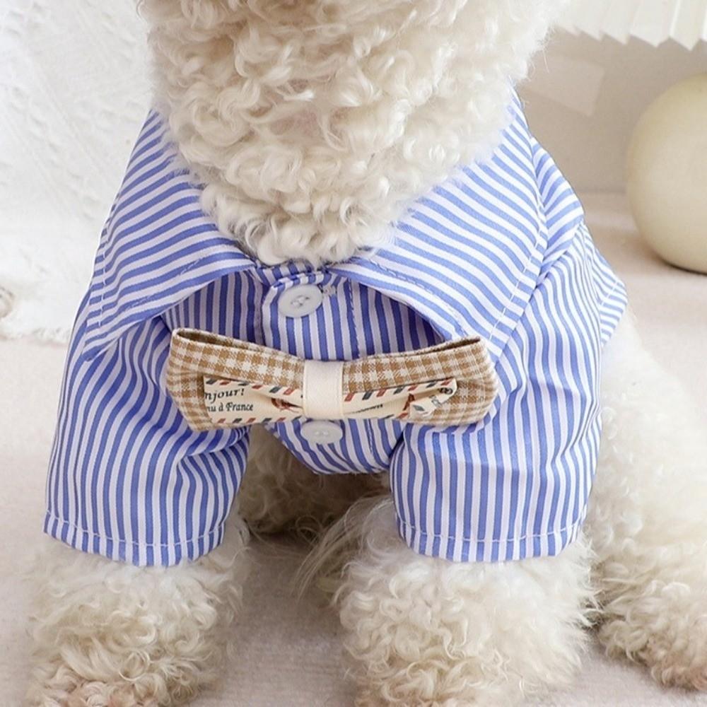 Mit Fliege Hunde-Schlafanzug Dünner Stoff Haustier-T-Shirt Lässige Gestreifte Hundehemden Partys
