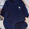 Camiseta Estampada com Silhueta de Flamingo Minimalista, Camiseta Leve Respirável Fresca, Confortável de Usar