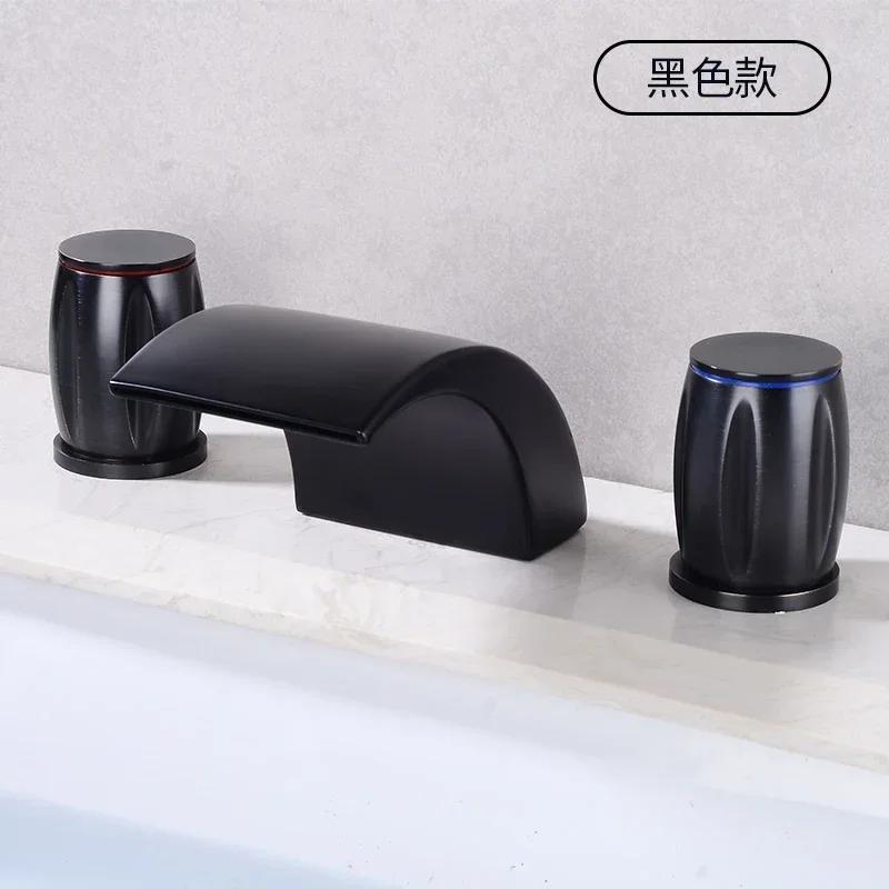 Waterfall Faucet Set Three Hole Basin Tap Widespread Three Piece Bathroom Sink Faucet Dual Handle Deck Mount Bathtub Faucet