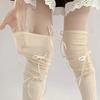 Einfarbig Spitzen Schleife Oberschenkelhohe Strümpfe Damen Trendy Lässig Über dem Knie Lange Socke Thermisch Warm Baumwolle Hoher Schlauch Leggings